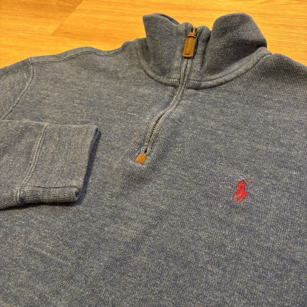 Polo Ralph Lauren Quarter Zip Sweater Mens Small Navy Blue -Red Pony- Preppy